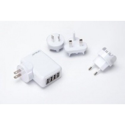 Le Touch USB X 4 Travel Charger with Universal AC Plugs- White
