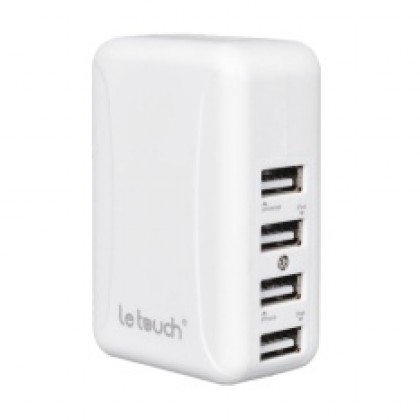 Le Touch USB X 4 Travel Charger with Universal AC Plugs- White