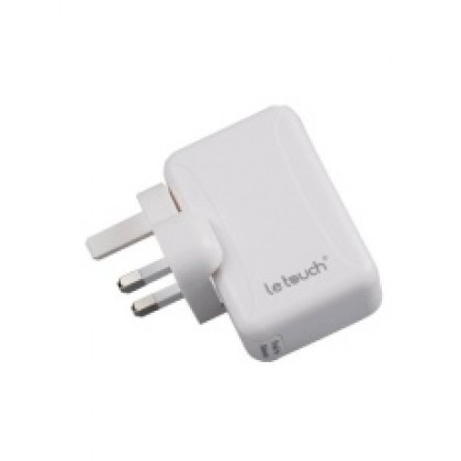 Le Touch USB X 4 Travel Charger with Universal AC Plugs- White