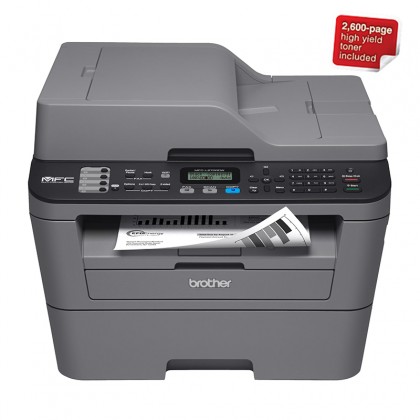 Brother MFC-L2700DW Print / Scan / Copy / Fax / ADF / Automatic 2 Sided Printing and Wireless Networking AIO A4 Mono Laser Printer - 2600 page high yield toner included