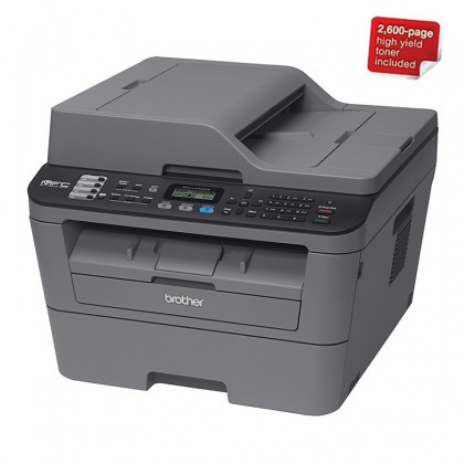Brother MFC-L2700DW Print / Scan / Copy / Fax / ADF / Automatic 2 Sided Printing and Wireless Networking AIO A4 Mono Laser Printer - 2600 page high yield toner included