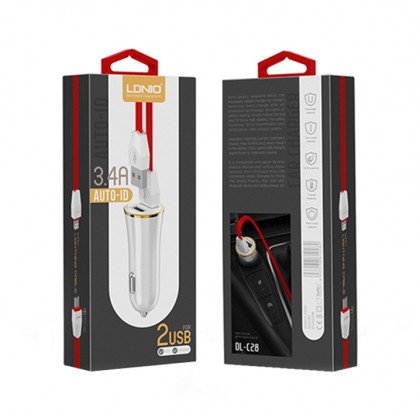 LDNIO DL-C28 3.4A 2 ports USB Car Charger with Andriod Cable for Smartphone & Tablet  