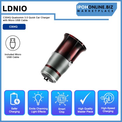 LDNIO C304Q Qualcomm 3.0 Quick Car Charger With Micro USB Cable 