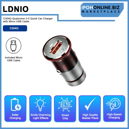 LDNIO C304Q Qualcomm 3.0 Quick Car Charger With Micro USB Cable 