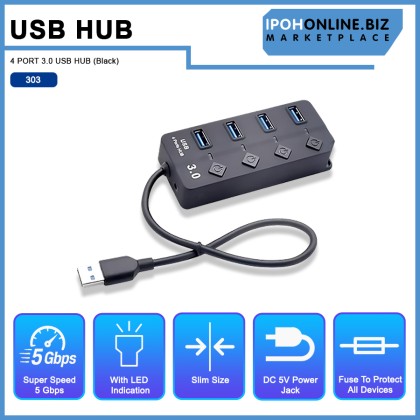 4 PORT 3.0 USB HUB (Black)