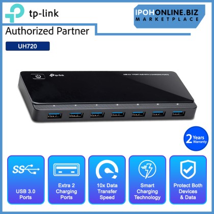 TP-LINK UH720 USB 3.0 7-Port Hub with 2 Exclusive Smart Charging Ports Optimally Charge Your iOS (iPad/iPhone) and Android (Tablet/Phone)