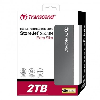 Transcend 2TB StoreJet 25C3N Extra-Slim USB3 Portable Hard Drive - Iron Grey