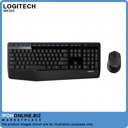 Logitech MK345 Wireless Combo Keyboard and Mouse (Black)   