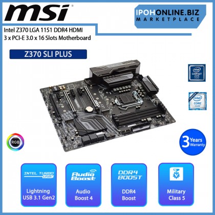 MSI Z370 SLI PLUS Intel Z370 LGA 1151 DDR4 HDMI 3 x PCI-E 3.0 x 16 Slots Motherboard MSI Z370 SLI PLUS Intel Z370 LGA 1151 DDR4 HDMI 3 x PCI-E 3.0 x 16 Slots Motherboard