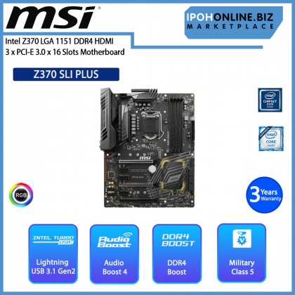 MSI Z370 SLI PLUS Intel Z370 LGA 1151 DDR4 HDMI 3 x PCI-E 3.0 x 16 Slots Motherboard MSI Z370 SLI PLUS Intel Z370 LGA 1151 DDR4 HDMI 3 x PCI-E 3.0 x 16 Slots Motherboard