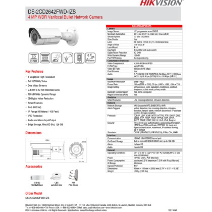 HIKVISION DS-2CD2642FWD-IZS 4MP WDR Varifocal Bullet Network Camera