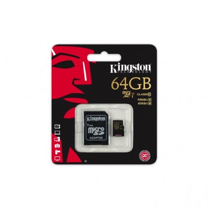 KINGSTON 64GB Micro SDXC Class 10 90MB/s R 45MB/s W Micro SD with Adapter SDCA10/64GB KINGSTON 64GB Micro SDXC Class 10 90MB/s R 45MB/s W Micro SD with Adapter SDCA10/64GB