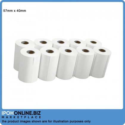 Thermal Receipt Coreless Paper Roll 57mm x 40mm Suitable For Desk POS printer / mobile CREDIT CARD TERMINALS (10 Rolls FREE 1 Roll)