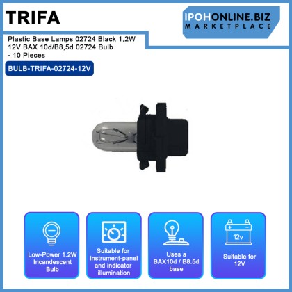 Trifa Plastic Base Lamps 02724 Black 1,2W 12V BAX 10d/B8,5d 02724 Bulb - 10pieces