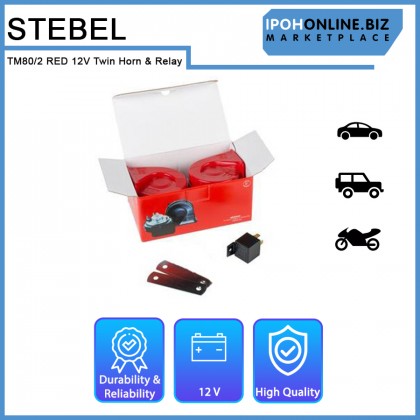 Stebel Trombe TM80/2 RED 12V Twin Horn & Relay - Italy