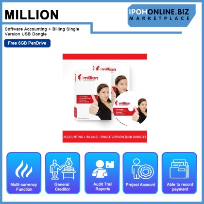 Million Software Accounting + Billing Single Version USB Dongle - Free 8GB PenDrive