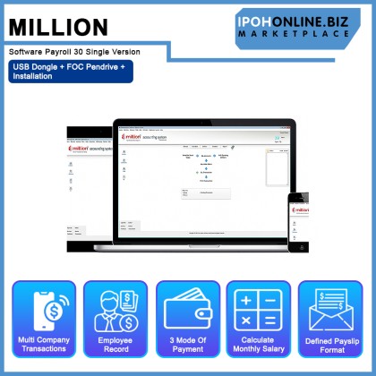 Million Software Payroll 30 Single Version USB Dongle - FOC Pendrive + Installation