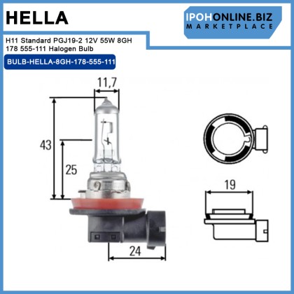 Hella H11 Standard PGJ19-2 12V 55W 8GH 178 555-111 Halogen Bulb 