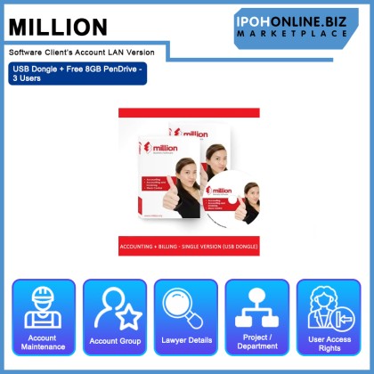 Million Software Client's Account LAN Version USB Dongle + Free 8GB PenDrive - 3 Users