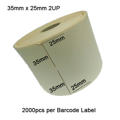 1 Roll Wax Barcode Ribbon 80mm x 300m + 3 Barcode Label 35mm x 25mm 2UP (2000pcs per barcode label)