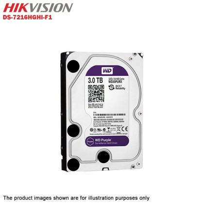 Hikvision Turbo HD 16 Channel CCTV DVR DS-7216HGHI-F1 + Hikvision 1MP 720P Indoor IR Dome Camera DS-2CE56C0T-IRP + 3TB WD Purple CCTV HDD
