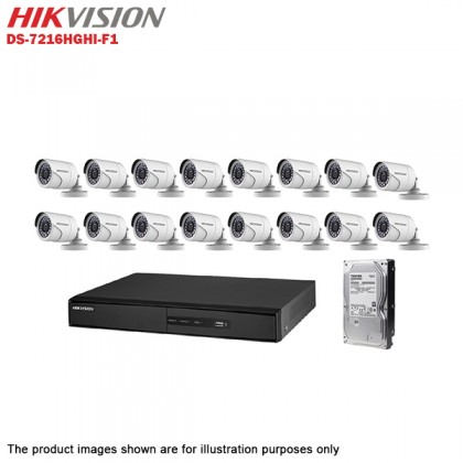 Hikvision Turbo HD 16 Channel CCTV DVR DS-7216HGHI-F1 + Hikvision 1MP 720P Outdoor IR Bullet Camera DS-2CE16C0T-IRP + 3TB Toshiba Surveillance CCTV HDD