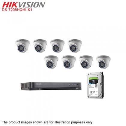 Hikvision Turbo HD 8 Channel CCTV DVR DS-7208HQHI-K1 + Hikvision 1MP 720P Indoor IR Dome Camera DS-2CE56C0T-IRP + 1TB Seagate Skyhawk CCTV HDD