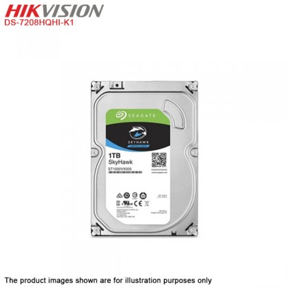 Hikvision Turbo HD 8 Channel CCTV DVR DS-7208HQHI-K1 + Hikvision 1MP 720P Indoor IR Dome Camera DS-2CE56C0T-IRP + 1TB Seagate Skyhawk CCTV HDD