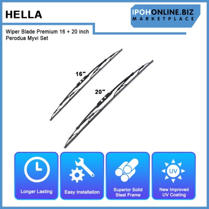 Hella Wiper Blade Premium 16 + 20 inch Perodua Myvi Set Hella Wiper Blade Premium 16 + 20 inch Perodua Myvi Set