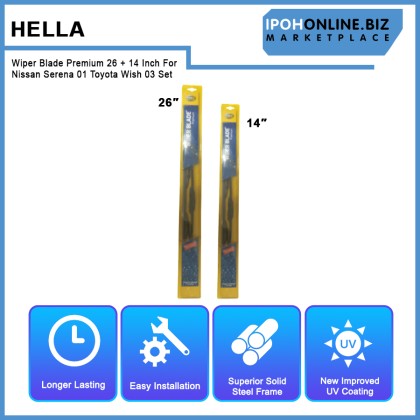 Hella Wiper Blade Premium 26 + 14 Inch For Nissan Serena 01 Toyota Wish 03 Set Hella Wiper Blade Premium 26 + 14 Inch For Nissan Serena 01 Toyota Wish 03 Set