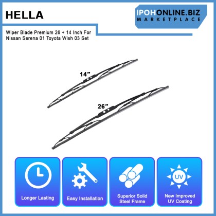 Hella Wiper Blade Premium 26 + 14 Inch For Nissan Serena 01 Toyota Wish 03 Set Hella Wiper Blade Premium 26 + 14 Inch For Nissan Serena 01 Toyota Wish 03 Set