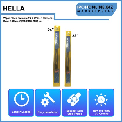 Hella Wiper Blade Premium 24 + 22 inch Mercedes Benz C Class W203 2000-2003 set