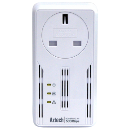 Aztech HL115EP HomePlug AV 500Mbps with AC Pass Through Powerline Networking Gigabit Ethernet port