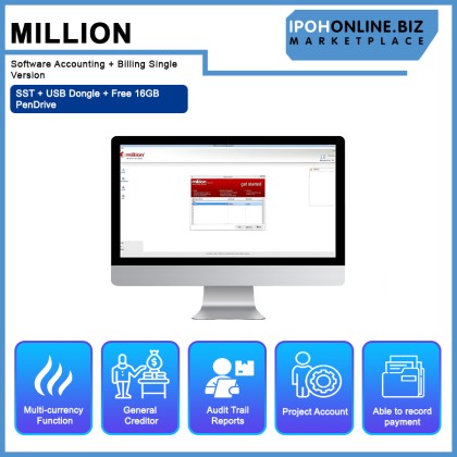 Million Software Accounting + Billing Single Version + SST + USB Dongle + Free 16GB PenDrive