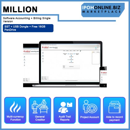 Million Software Accounting + Billing Single Version + SST + USB Dongle + Free 16GB PenDrive