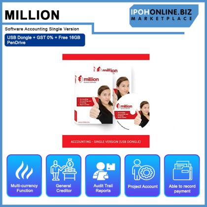 Million Software Accounting Single Version + USB Dongle + GST 0% + Free 16GB PenDrive