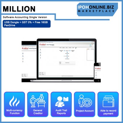 Million Software Accounting Single Version + USB Dongle + GST 0% + Free 16GB PenDrive