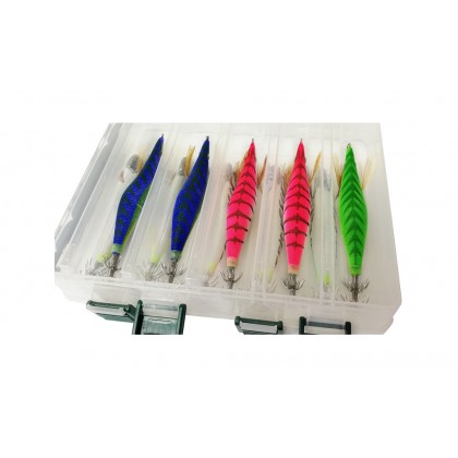 10 pcs x Fishing Lure Squid Jig Hook Cuttlefish Artificial Bait 3.5 With Plastic Case