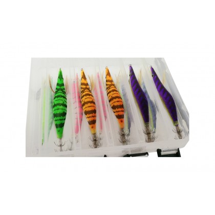 10 pcs x Fishing Lure Squid Jig Hook Cuttlefish Artificial Bait 3.5 With Plastic Case