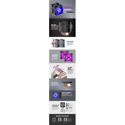 Cooler Master MasterAir MA620P Dual Tower Heatsink with CDC 2.0 Tech Intel LGA 2066 2011 115X 775 AMD AM4 AM3 RGB CPU Air Cooler