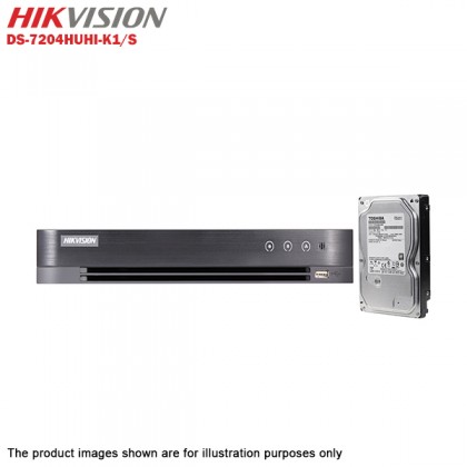 Hikvision DS-7204HUHI-K1/S Up To 5MP 4 Channel Turbo HD DVR + 1TB 7x24 CCTV HDD