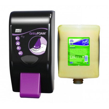 Deb GrittyFOAM Dispenser + Deb Stoko Solopol Gritty FOAM Heavy Duty Power Foam Hand Cleanser 3.25L - GPF3L