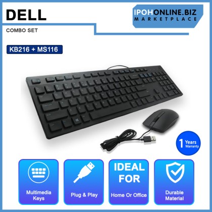 Dell Multimedia USB Wired Keyboard - KB216 US International (QWERTY) Black + Dell Optical USB Wired Mouse - MS116 065K5F Combo Set
