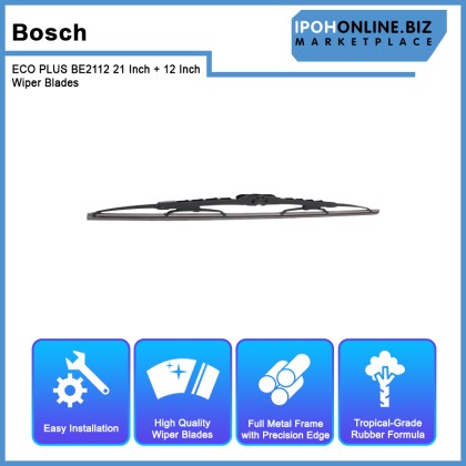 Bosch ECO PLUS BE2112 21 Inch + 12 Inch Wiper Blades Perodua Viva New Quick-Clip Advanced Tropical Rubber Formula With Graphite Bosch ECO PLUS BE2112 21 Inch + 12 Inch Wiper Blades Perodua Viva New Quick-Clip Advanced Tropical Rubber Formula With Graphite