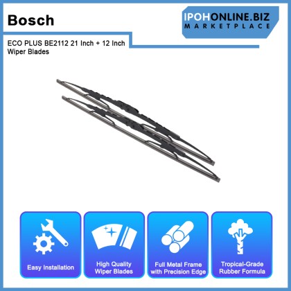 Bosch ECO PLUS BE2112 21 Inch + 12 Inch Wiper Blades Perodua Viva New Quick-Clip Advanced Tropical Rubber Formula With Graphite Bosch ECO PLUS BE2112 21 Inch + 12 Inch Wiper Blades Perodua Viva New Quick-Clip Advanced Tropical Rubber Formula With Graphite