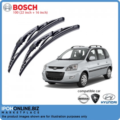 Bosch 100 22 Inch + 16 Inch Wiper Blades Hyundai Matrix Kia Picanto Nissan Sentra Proton Savvy Tropical Rubber Formula Bosch 100 22 Inch + 16 Inch Wiper Blades Hyundai Matrix Kia Picanto Nissan Sentra Proton Savvy Tropical Rubber Formula