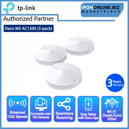 TP-Link Deco M5 (3-pack) AC1300 Dual-Band Whole Home Mesh Wi-Fi System - 500Mbps Plan