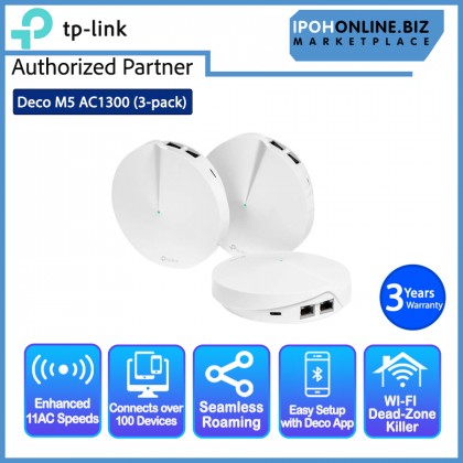 TP-Link Deco M5 (3-pack) AC1300 Dual-Band Whole Home Mesh Wi-Fi System - 500Mbps Plan