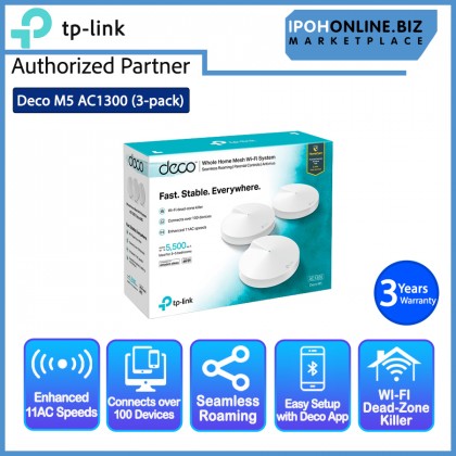 TP-Link Deco M5 (3-pack) AC1300 Dual-Band Whole Home Mesh Wi-Fi System - 500Mbps Plan