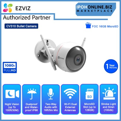 EZVIZ Husky Air FHD 1080p Outdoor Smart Wi-Fi Internet Bullet Camera Integrated Siren - FOC 16GB MicroSD